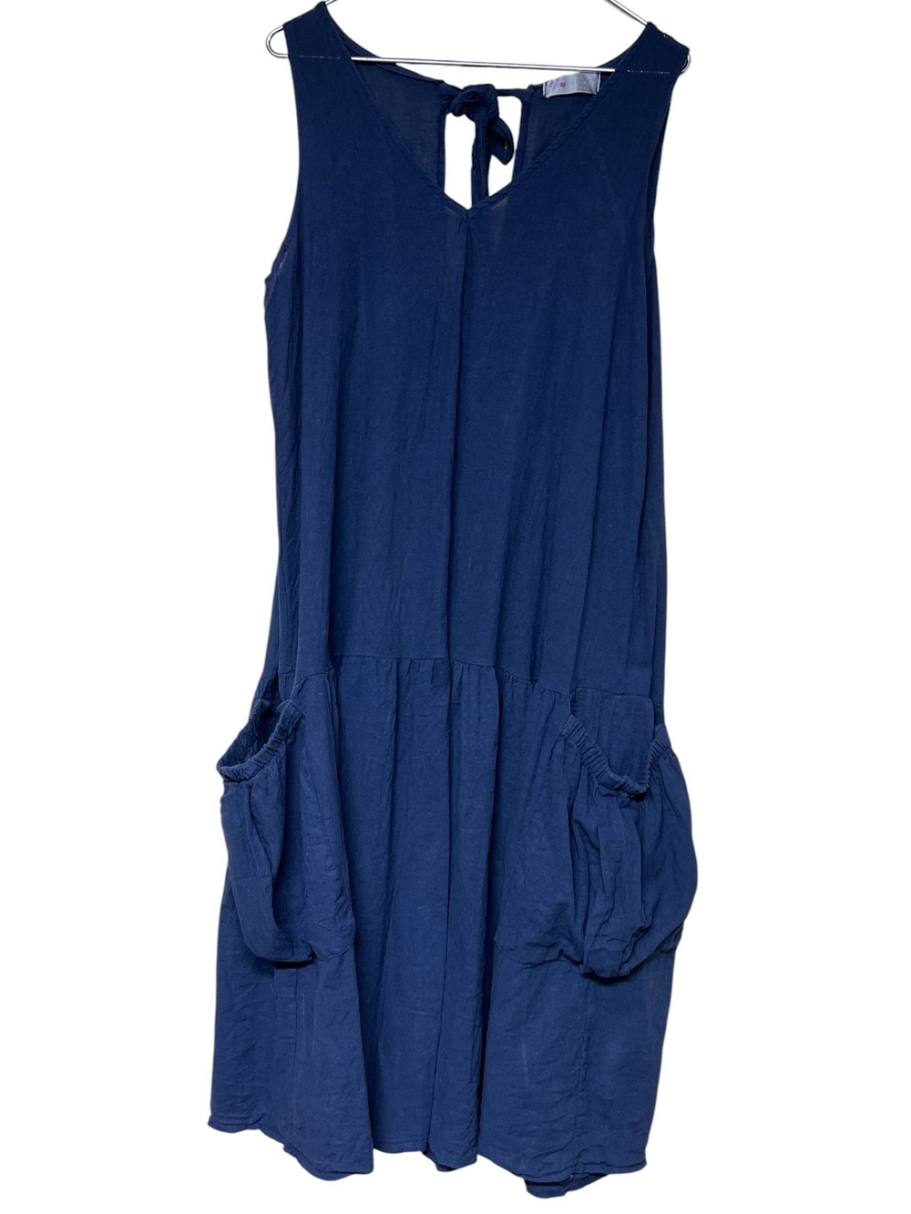 Tina Stephens Made in Italy navy linen cotton blend sleeveless midi dress